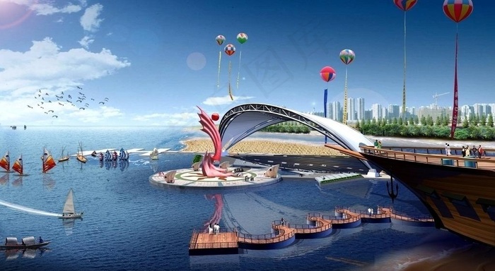 城市公园景观效果图图片(4000X2421(DPI:72))psd模版下载