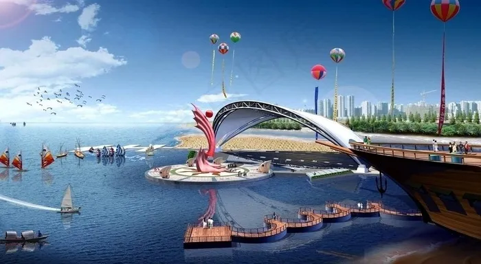 城市公园景观效果图图片(4000X2421(DPI:72))psd模版下载