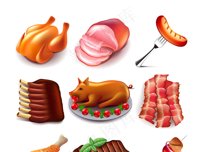 烤肉烤猪烤香肠大肠腊肠图标矢量