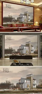 建筑园林设计电视背景墙室内装饰画壁...