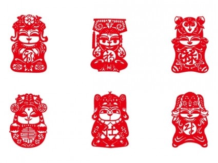 天真的娃娃剪纸两个向量ai矢量模版下载