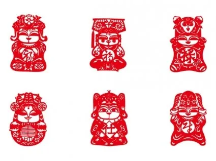 天真的娃娃剪纸两个向量ai矢量模版下载