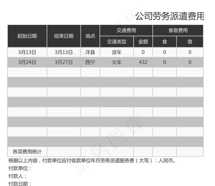 公司劳务派遣费用结算单