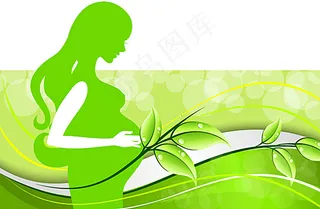 绿色孕妇剪影背景矢量素材图片