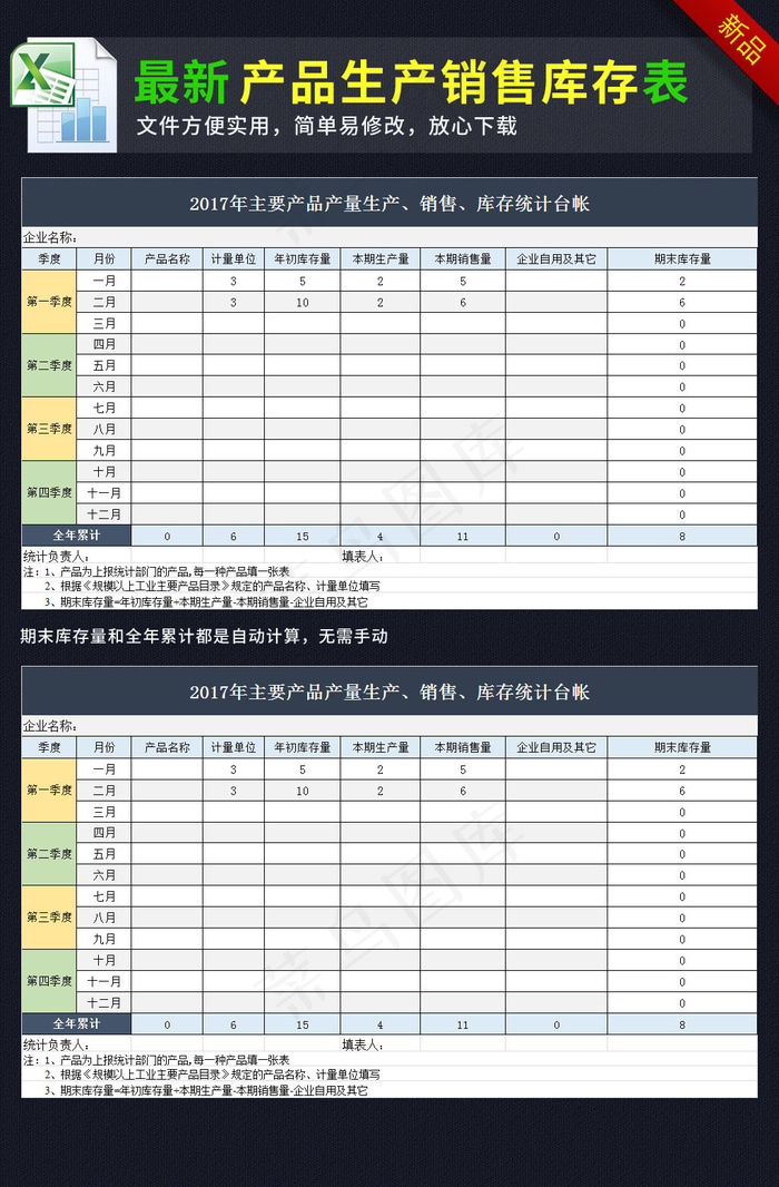 产品生产销售库存统计表格模板exc...