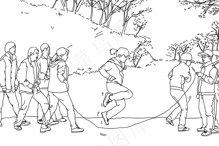 手绘白描跳大绳图片