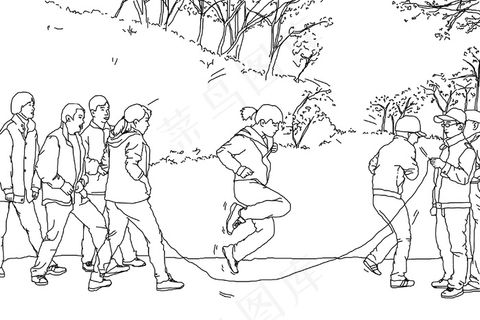 手绘白描跳大绳图片