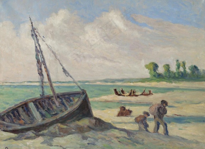 海上小船油画图片