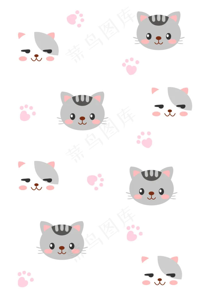 灰色的小猫头底纹,免抠元素