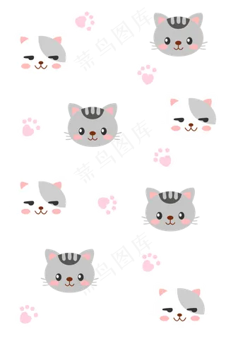 灰色的小猫头底纹,免抠元素
