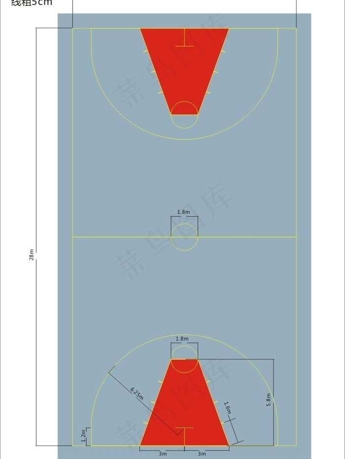 篮球场平面图图片cdr矢量模版下载