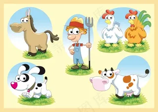 卡通农场人物和动物形象
