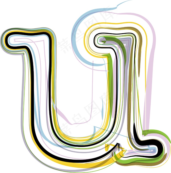 说明有机字体字母Ueps,ai矢量模版下载