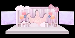 粉色宝宝宴舞台效果婚礼可爱皇冠气球