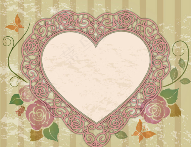 怀旧爱心边框矢量素材