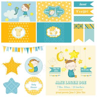 卡通女孩迎婴派对贺卡图片