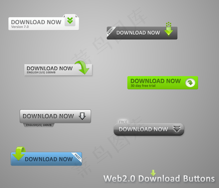 Web2.0网页下载按钮PSD素材...