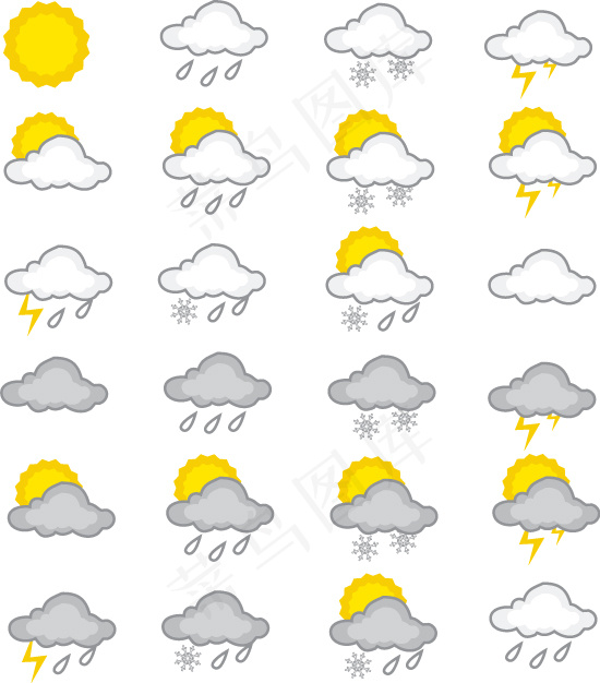 气象预报天气标识矢量图 AIai矢量模版下载