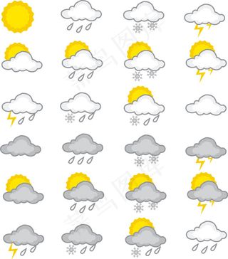 气象预报天气标识矢量图 AI
