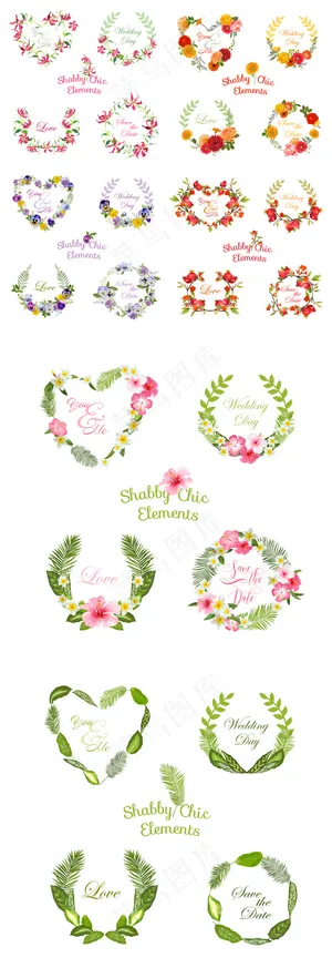 扁平化花朵花环边框矢量素材