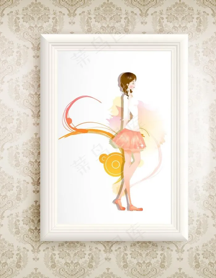 美女插画图片ai矢量模版下载