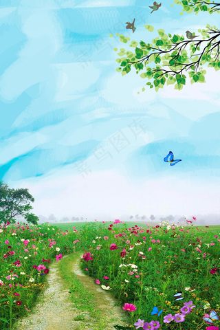 手绘清新文艺春天来了春季海报背景