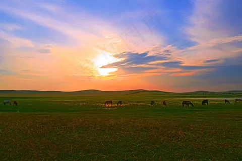 天空草原夕阳 天空草原夕阳