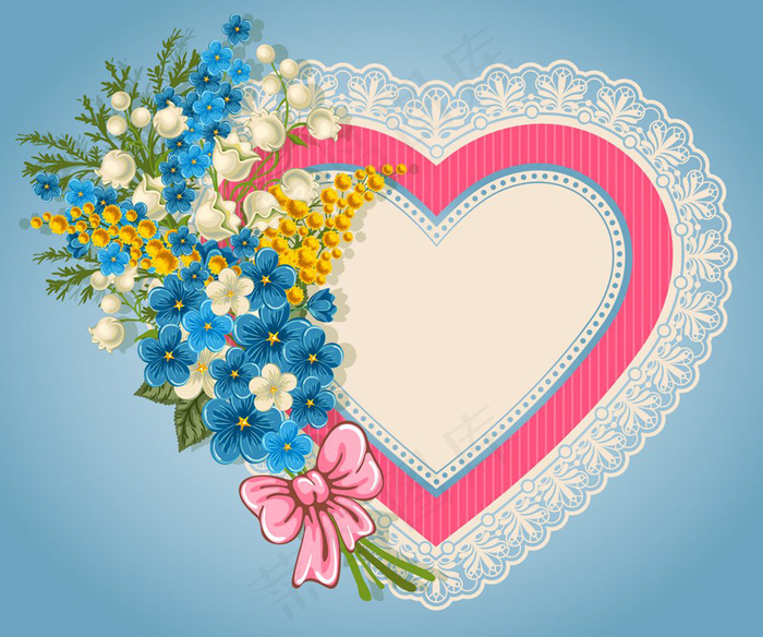 卡通花朵与蕾丝花边桃心背景矢量素材
