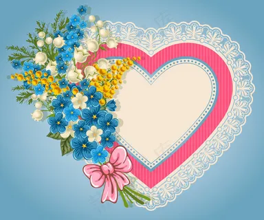 卡通花朵与蕾丝花边桃心背景矢量素材 卡通花朵与蕾丝花边桃心背景矢量素材