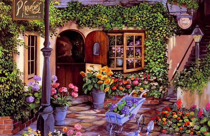 油画 温馨花店图片