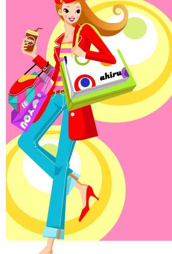 韩国美女购物人物矢量图044ai矢量模版下载