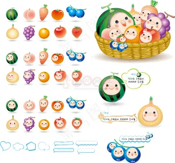 有脸蛋的可爱水果小人卡通形象矢量素...