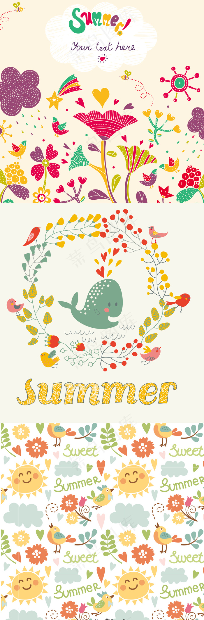 2017北欧小清新可爱手绘夏天植物...