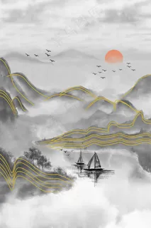 中式镶金山水高端活动海报背景