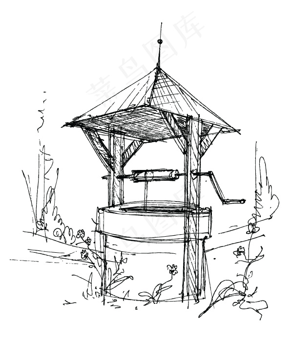 矢量亭子素描手绘稿图片