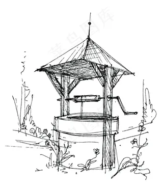 矢量亭子素描手绘稿图片