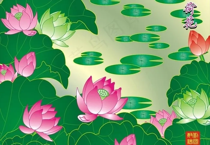 荷花塘图片cdr矢量模版下载