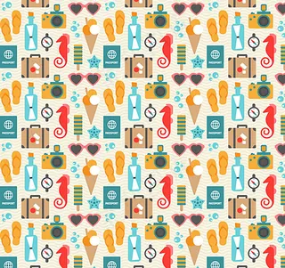 彩色夏季元素无缝背景矢量图图片