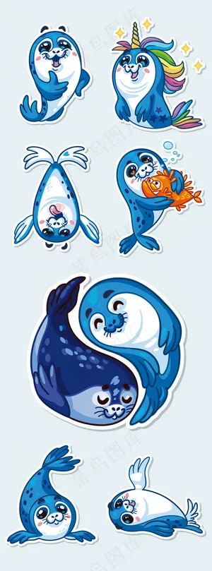 手绘卡通萌宠海洋生物eps矢量素材