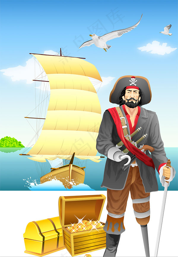 海盗帆船ai矢量模版下载
