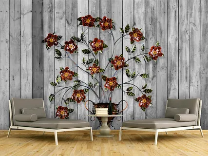 复古怀旧风格发财树木板背景墙装饰画