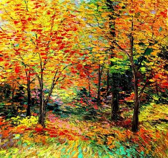 油画 秋天的树林图片