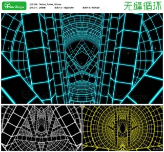 三维线框空间隧道VJ视频循环素材