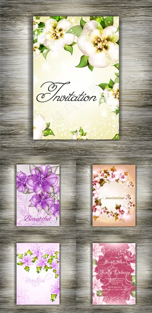 鲜花婚礼邀请卡矢量素材