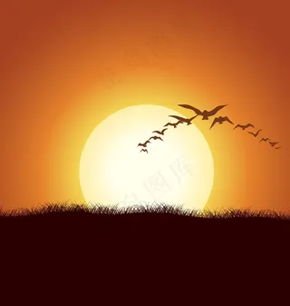 随着夏天的鸟群背景矢量