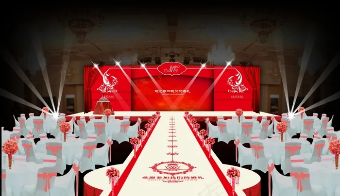 红色中式婚礼psd模版下载