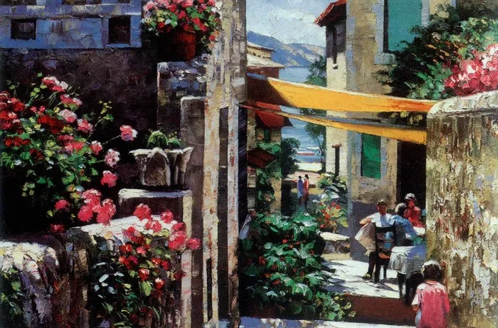 地中海风景油画图片