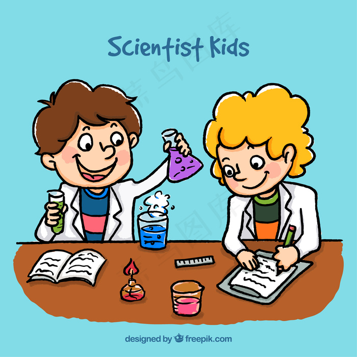 卡通科学家的孩子ai矢量模版下载