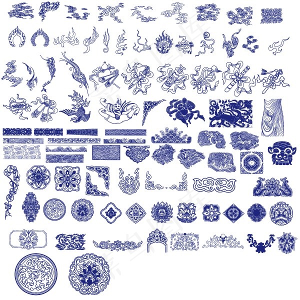 青花花纹eps,ai矢量模版下载
