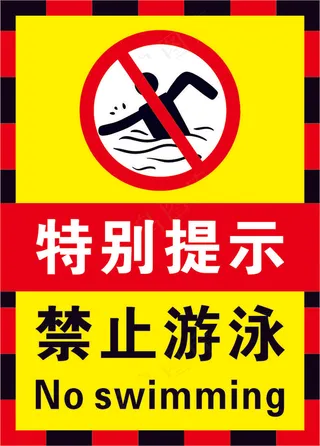 03红黑色禁止游泳警示标志海报